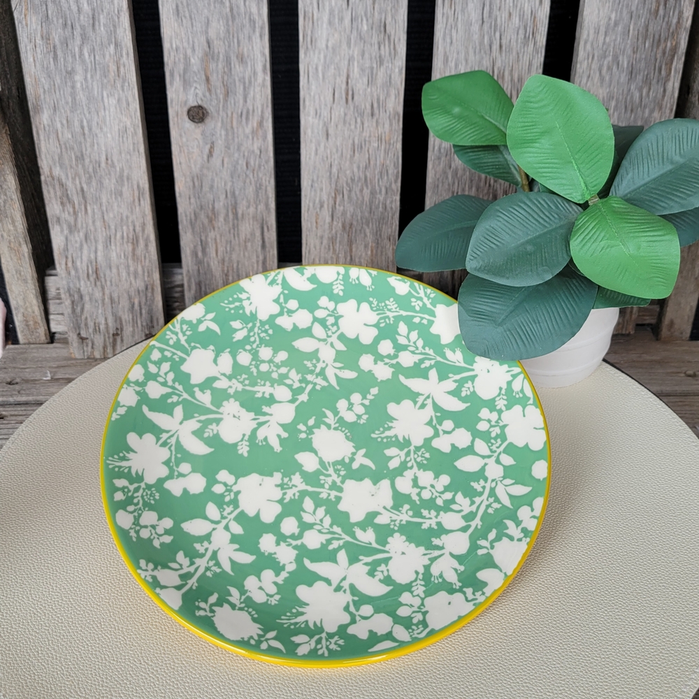 Threshold Green and White Floral Plate with Yellow Rim